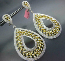 ESTATE EXTRA LARGE 27.5CT WHITE & FANCY YELLOW DIAMOND 18K GOLD HANGING EARRINGS