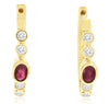 .88CT DIAMOND & AAA RUBY 14K YELLOW GOLD 3D OVAL & ROUND 5 STONE HUGGIE EARRINGS