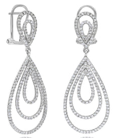 1.19CT DIAMOND 14KT WHITE GOLD CLASSIC MULTI TEAR DROP CLIP ON HANGING EARRINGS