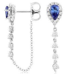 .77CT DIAMOND & AAA TANZANITE 14KT WHITE GOLD 3D PEAR SHAPE & ROUND FUN EARRINGS
