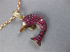 ESTATE .74CT DIAMOND & AAA RUBY 18KT ROSE GOLD HAPPY DOLPHIN FLOATING PENDANT