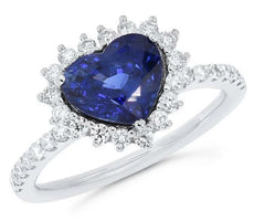 3.06CT DIAMOND & AAA SAPPHIRE 18KT WHITE GOLD HEART SHAPE HALO ENGAGEMENT RING