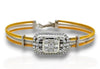 LARGE 1.16CT DIAMOND 18KT 2 TONE GOLD ROUND & BAGUETTE FLEXIBLE BANGLE BRACELET