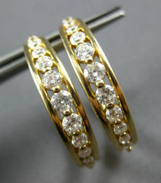 ESTATE 1.0CT DIAMOND 14KT YELLOW GOLD CLASSIC GRADUATING HOOP HANGING EARRINGS