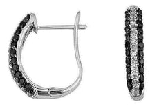 .87CT WHITE & BLACK DIAMOND 14K WHITE GOLD 3 ROW PAVE LEVERBACK HANGING EARRINGS