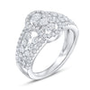 WIDE 1.26CT DIAMOND 18KT WHITE GOLD 3D PAST PRESENT FUTURE FLOWER INFINITY RING