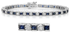 5.42CT DIAMOND & AAA SAPPHIRE 14K WHITE GOLD 3D ROUND & PRINCESS TENNIS BRACELET