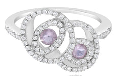.63CT DIAMOND & AAA PINK QUARTZ 14KT WHITE GOLD 3D MULTI CIRCULAR LOVE KNOT RING