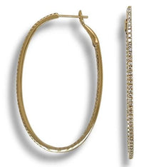 .75CT DIAMOND 14KT YELLOW GOLD 3D INSIDE OUT OVAL CLIP ON HOOP HANGING EARRINGS