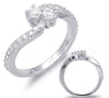 ESTATE .79CT DIAMOND 14KT WHITE GOLD 3D CLASSIC 2 STONE CRISS CROSS LOVE RING