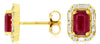 1.52CT DIAMOND & AAA RUBY 14K YELLOW GOLD EMERALD CUT & ROUND HALO STUD EARRINGS