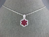 ESTATE 1.07CT DIAMOND & AAA RUBY 18KT WHITE GOLD CLASSIC CLUSTER FLOWER PENDANT