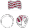 LARGE 2.18CT DIAMOND & AAA RUBY 14KT WHITE GOLD MULTI ROW CRISS CROSS LOVE RING