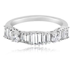 1.03CT DIAMOND 18KT WHITE GOLD ROUND & BAGUETTE CLASSIC WEDDING ANNIVERSARY RING