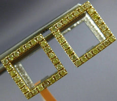ESTATE .84CT WHITE & FANCY YELLOW DIAMOND 18K 2 TONE GOLD 3D SQUARE FUN EARRINGS