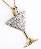 ESTATE .20CT DIAMOND 14KT YELLOW GOLD 3D MARTINI GLASS FUN FLOATING PENDANT
