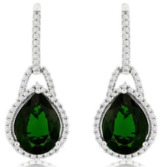 4.30CT DIAMOND & AAA RUSSALITE 14KT WHITE GOLD PEAR SHAPE HALO HANGING EARRINGS