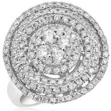 1.45CT DIAMOND 14KT WHITE GOLD 3D MULTI ROW CLUSTER FLOWER TRIPLE HALO FUN RING