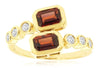 1.75CT DIAMOND & AAA GARNET 14K YELLOW GOLD EMERALD CUT & ROUND CRISS CROSS RING