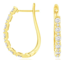 1.0CT DIAMOND 14KT YELLOW GOLD 3D ROUND CLASSIC OVAL LEVERBACK HANGING EARRINGS