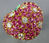 ESTATE LARGE 8.0CT DIAMOND & AAA PINK SAPPHIRE 18KT YELLOW GOLD PUFF HEART RING