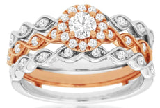 0.61CT DIAMOND 14K WHITE & ROSE GOLD INFINITY HALO ENGAGEMENT WEDDING INSERT RING
