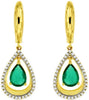 1.55CT DIAMOND & AAA EMERALD 14K YELLOW GOLD PEAR SHAPE & ROUND HANGING EARRINGS
