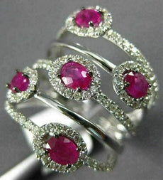 ESTATE LARGE 1.65CT DIAMOND & AAA RUBY 14K WHITE GOLD MULTI ROW ANNIVERSARY RING