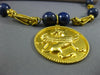 ESTATE LARGE AAA LAPIS 18KT YELLOW GOLD 3D CLASSIC FILIGREE DRAGON FUN NECKLACE