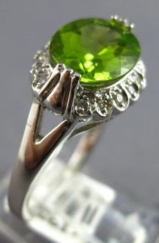 LARGE 2.85CT DIAMOND & AAA PERIDOT 14KT WHITE GOLD OVAL & ROUND FRIENDSHIP RING
