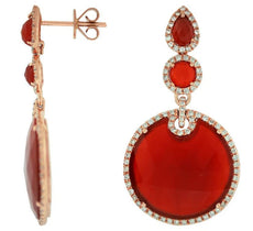 .88CT DIAMOND & AAA RED AGATE 14KT ROSE GOLD CIRCULAR LOVE KNOT HANGING EARRINGS