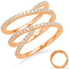 ESTATE .59CT DIAMOND 14KT ROSE GOLD 3D MULTI ROW CRISS CROSS SNAKE FUN RING