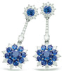 LARGE 3.45CT DIAMOND AAA SAPPHIRE 14KT WHITE GOLD DOUBLE FLOWER HANGING EARRINGS
