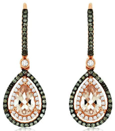 1.66CT WHITE & MOCHA DIAMOND AAA MORGANITE 14KT ROSE GOLD HALO HANGING EARRINGS