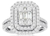 LARGE 1.25CT DIAMOND 14K WHITE GOLD 3D ROUND & BAGUETTE CLUSTER ANNIVERSARY RING
