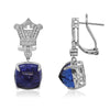 LARGE 17.38CT DIAMOND & AAA TANZANITE 18K WHITE GOLD 3D CUSHION & ROUND EARRINGS