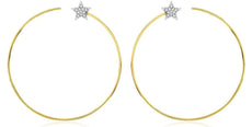 ESTATE LARGE .10CT DIAMOND 14KT YELLOW GOLD 3D STAR FUN HOOP HANGING EARRINGS