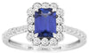 1.63CT DIAMOND & AAA TANZANITE 14K WHITE GOLD 3D EMERALD CUT & ROUND FLORAL RING