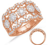 ESTATE LARGE 1.23CT DIAMOND 14KT ROSE GOLD MULTI FLOWER OPEN FILIGREE LOVE RING