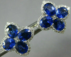 ESTATE LARGE 3.79CT DIAMOND & AAA SAPPHIRE 18KT WHITE GOLD FLOWER STUD EARRINGS