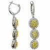 LARGE 3.94CT WHITE & FANCY YELLOW DIAMOND 18KT 2 TONE GOLD OVAL 3 STONE EARRINGS