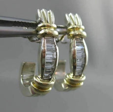 ESTATE LONG .70CT DIAMOND BAGUETTE 14KT 2 TONE GOLD UMBRELLA EARRINGS CUTE! 6162