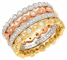 LARGE 1.09CT DIAMOND 18KT TRI COLOR GOLD 3D MULTI BAND ETERNITY STACKABLE RING