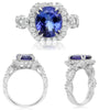 WIDE 3.51CT DIAMOND & AAA TANZANITE 14K WHITE GOLD 3D OVAL ROUND & MARQUISE RING