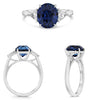 4.48CT DIAMOND & AAA SAPPHIRE PLATINUM 3D OVAL & TRILLION 3 STONE CLASSIC RING