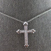 ESTATE .17CT DIAMOND 14KT WHITE GOLD 3D CLASSIC CROSS FLORAL FLOATING PENDANT