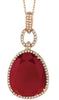 LARGE .3CT DIAMOND & AAA RED AGATE 14K ROSE GOLD OVAL TEAR DROP FLOATING PENDANT