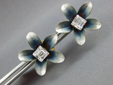LARGE .33CT DIAMOND & BLUE ENAMEL 18KT YELLOW GOLD SQUARE FLOWER STUD EARRINGS