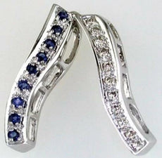 .29CT DIAMOND & AAA SAPPHIRE 14K WHITE GOLD 3D DOUBLE SWIRL FUN FLOATING PENDANT