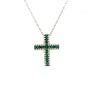 ESTATE .59CT DIAMOND & AAA EMERALD 18K WHITE GOLD CLASSIC CROSS FLOATING PENDANT